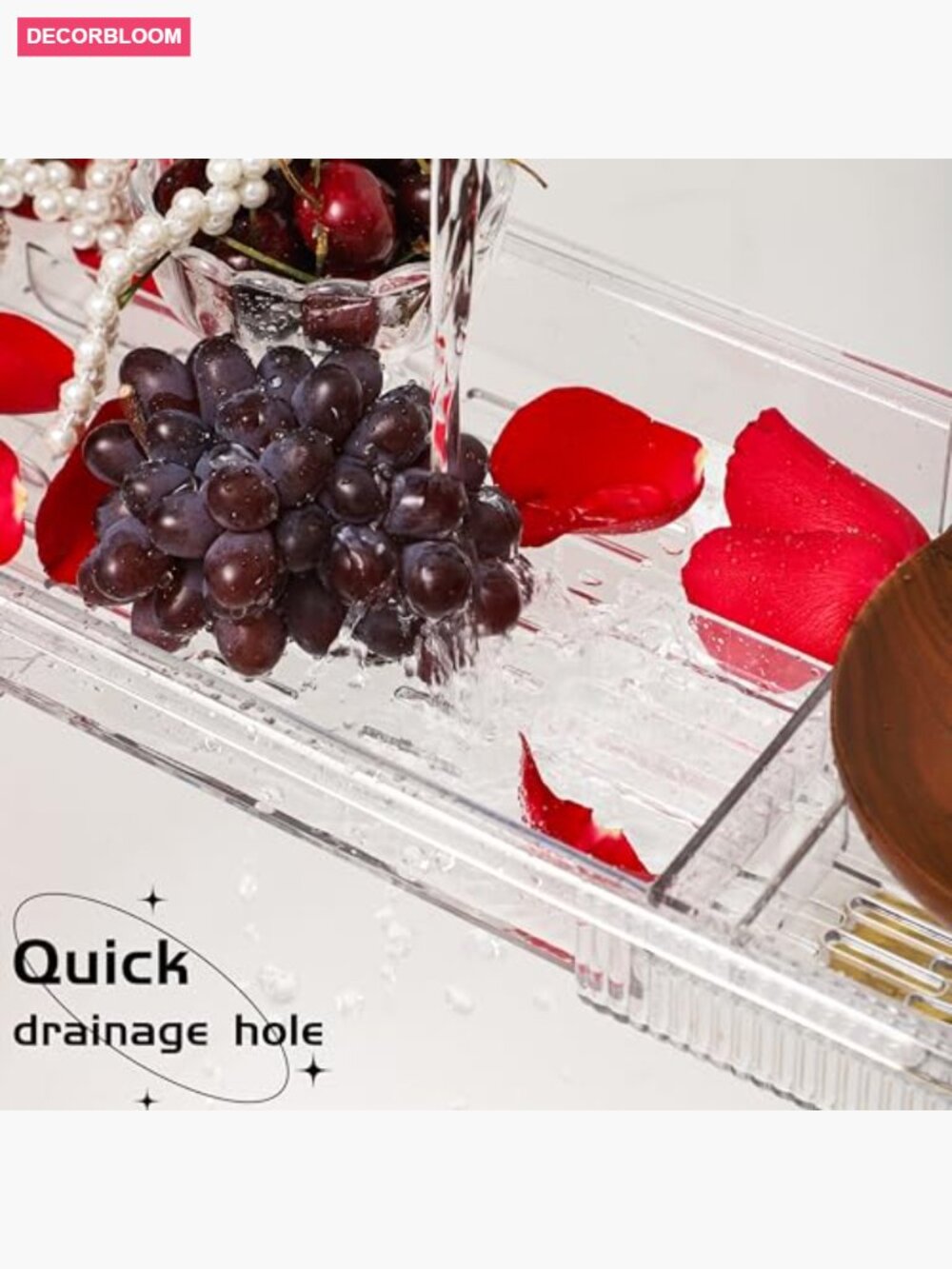 Expandable Bath Tray with Wine and Book Holder - Acrylic Bathtub Caddy Shelf - Picture 6 of 7